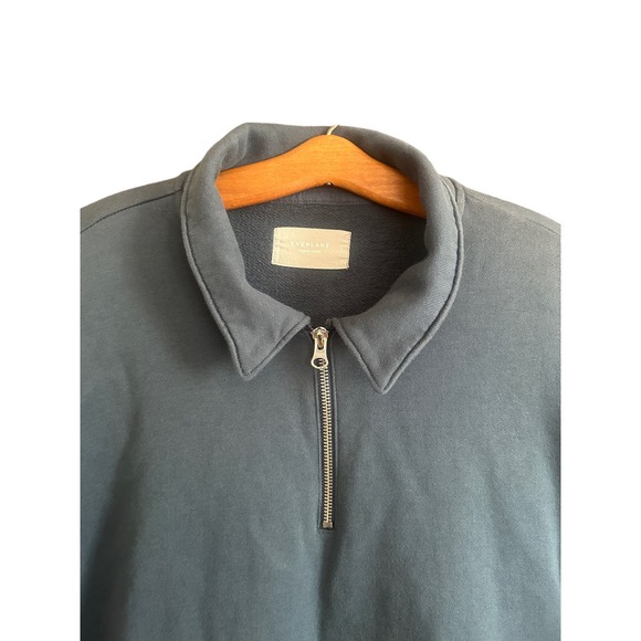 Everlane Men’s Blue Organic Cotton Quarter Zip Blue Sweatshirt/Sweater Size L - Picture 3 of 5